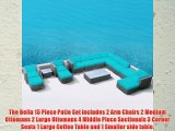 Luxxella Patio Bella 15pcs Modern Turquoise Outdoor Furniture All Weather Wicker Couch Sofa