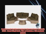 Reef Rattan Comoros Half-Moon 6 Pc Curved Bench Sofa Set - Natural Rattan / Mushroom Cushions