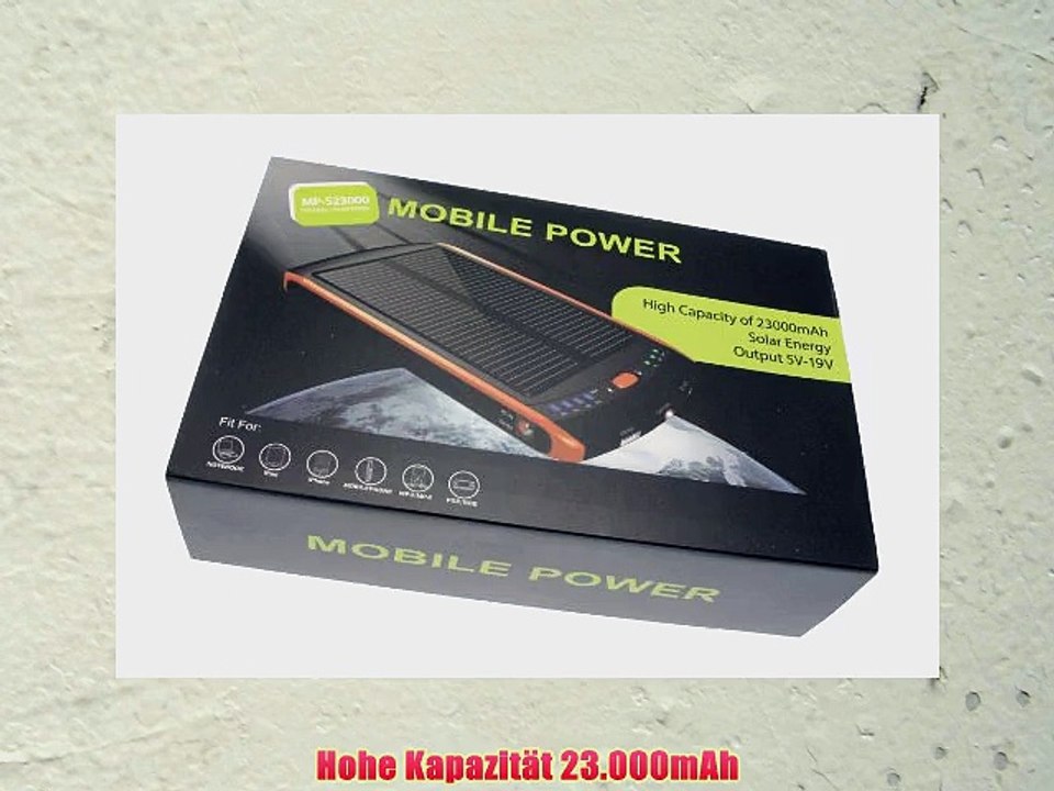 Power Bank 23000mAh mobiler externer Akku Ladeger?t mit Solar 5V - 19V PC iPad