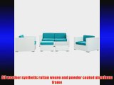 LexMod Malibu Outdoor Wicker Patio 5 Piece Sofa Set In White with Turquoise Cushions