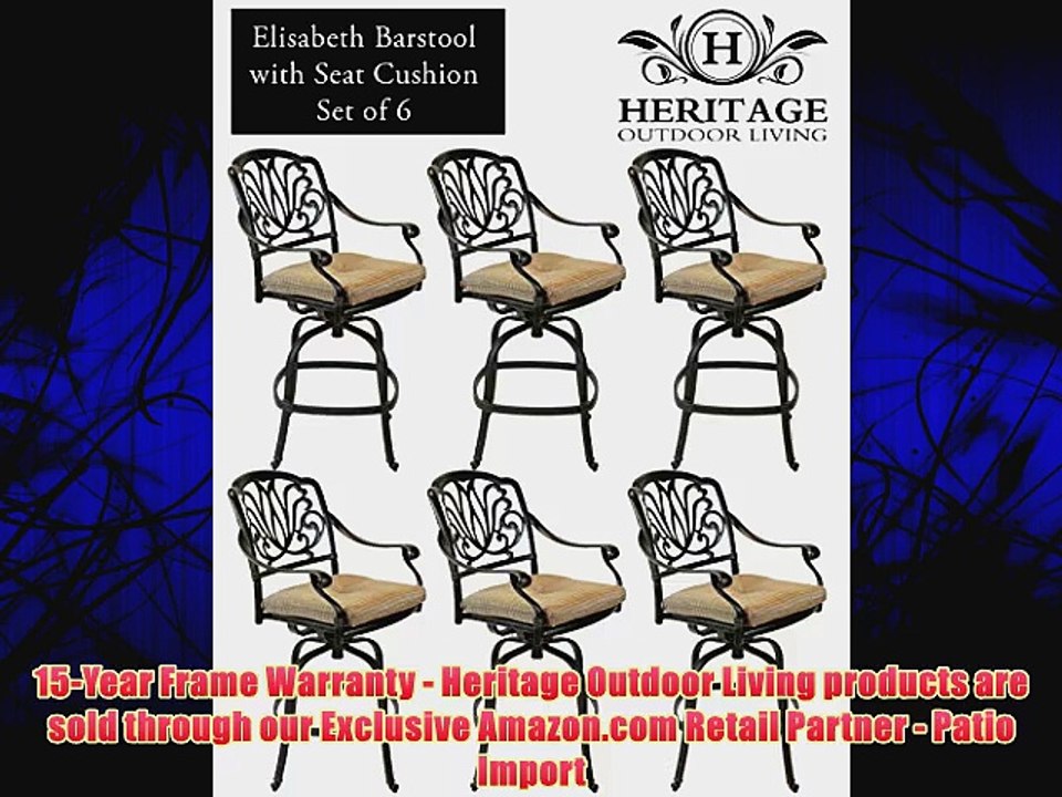 Heritage Outdoor Living Elisabeth Cast Aluminum Barstool - Set of 6 - Antique Bronze