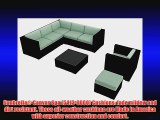 Harmonia Living Luxe Urbana 8 Piece Wicker Patio Sofa Sectional Set with Turquoise Sunbrella