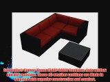 Harmonia Living Urbana 5 Piece Rattan Outdoor Sofa Sectional Set with Red Sunbrella Cushions