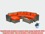 Reef Rattan Barcelona 5 Pc Sectional Sofa Set - Natural Rattan / Orange Cushions