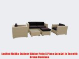 LexMod Malibu Outdoor Wicker Patio 5 Piece Sofa Set In Tan with Brown Cushions