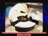 4 Piece Outdoor Canopy Sun Lounger Bed Patio Set with Ottomans Cushions and Table Resin Wicker
