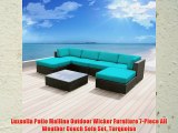 Luxxella Patio Mallina Outdoor Wicker Furniture 7-Piece All Weather Couch Sofa Set Turquoise