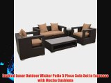 LexMod Lunar Outdoor Wicker Patio 5 Piece Sofa Set in Espresso with Mocha Cushions