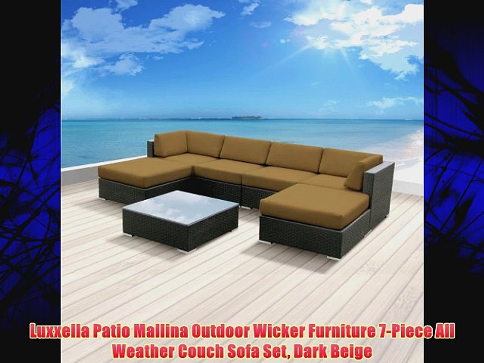 Luxxella Patio Mallina Outdoor Wicker Furniture 7-Piece All Weather Couch Sofa Set Dark Beige
