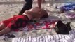 American cop VS dumb guys on the beach... Strong policeman!