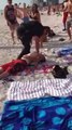 American cop VS dumb guys on the beach... Strong policeman!