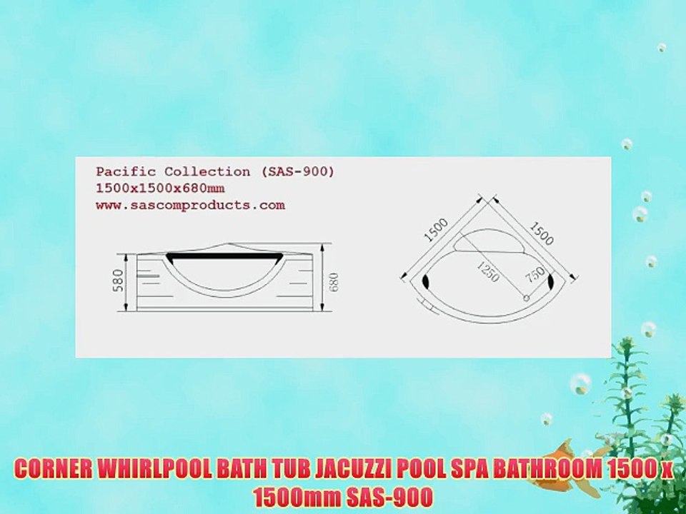 CORNER WHIRLPOOL BATH TUB JACUZZI POOL SPA BATHROOM 1500 x 1500mm SAS-900