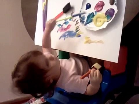 Curious Toddler Teaches Herself to Fingerpaint