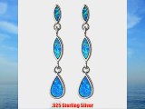 Sterling Silver Blue Opal Teardrop Dangle Fish hook Earrings - 36mm