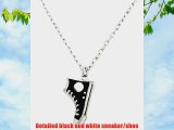 Fun Retro Black and White Sneaker/Shoe Charm Necklace on 18 Chain in Antique Silver Toned Overlay