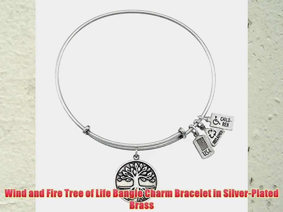Wind and Fire Tree of Life Bangle Charm Bracelet in Silver-Plated Brass