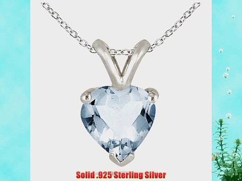 1 Ct Genuine Aquamarine Heart Pendant .925 Sterling Silver Rhodium Finish