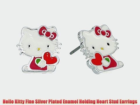 Hello Kitty Fine Silver Plated Enamel Holding Heart Stud Earrings