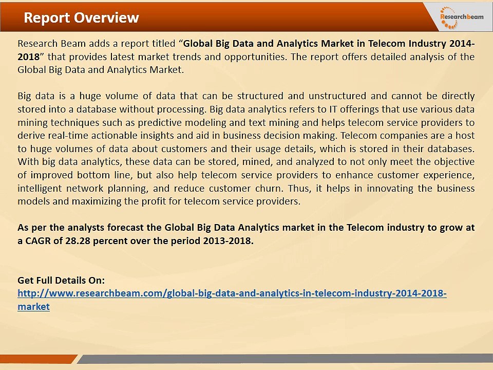 Global Big Data and Analytics Market in Telecom Industry Size, Share, Trends, Report 2014-2018
