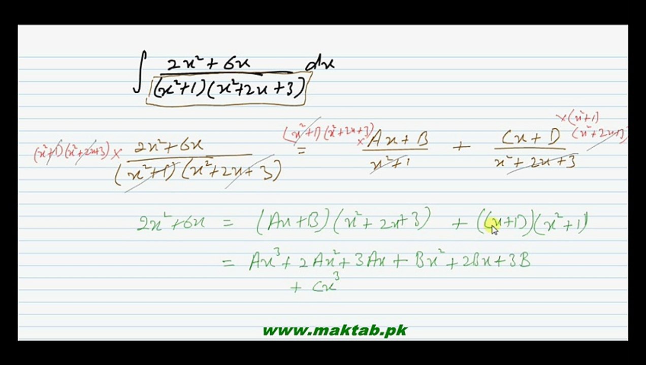 FSc Math Book2, Ch 3, LEC 31 Integration Involving Partial Fractions (quadratic factors)