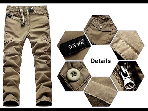 Mens Multi Pockets Thicken Porlar Fleece Drawstring Cargo Pants