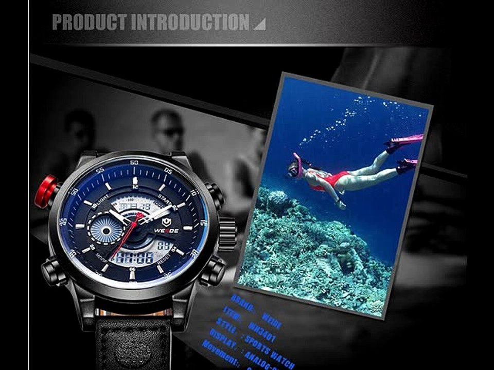 WEIDE 3401 Sport Back Light Military PU Leather Men Quartz Wrist Watch