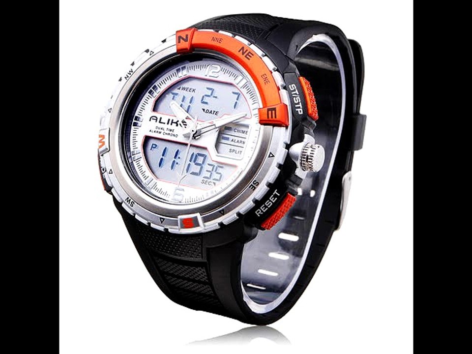 Alike AK1388 Sport Military Black Dual Time Rubber Men Quartz Watch