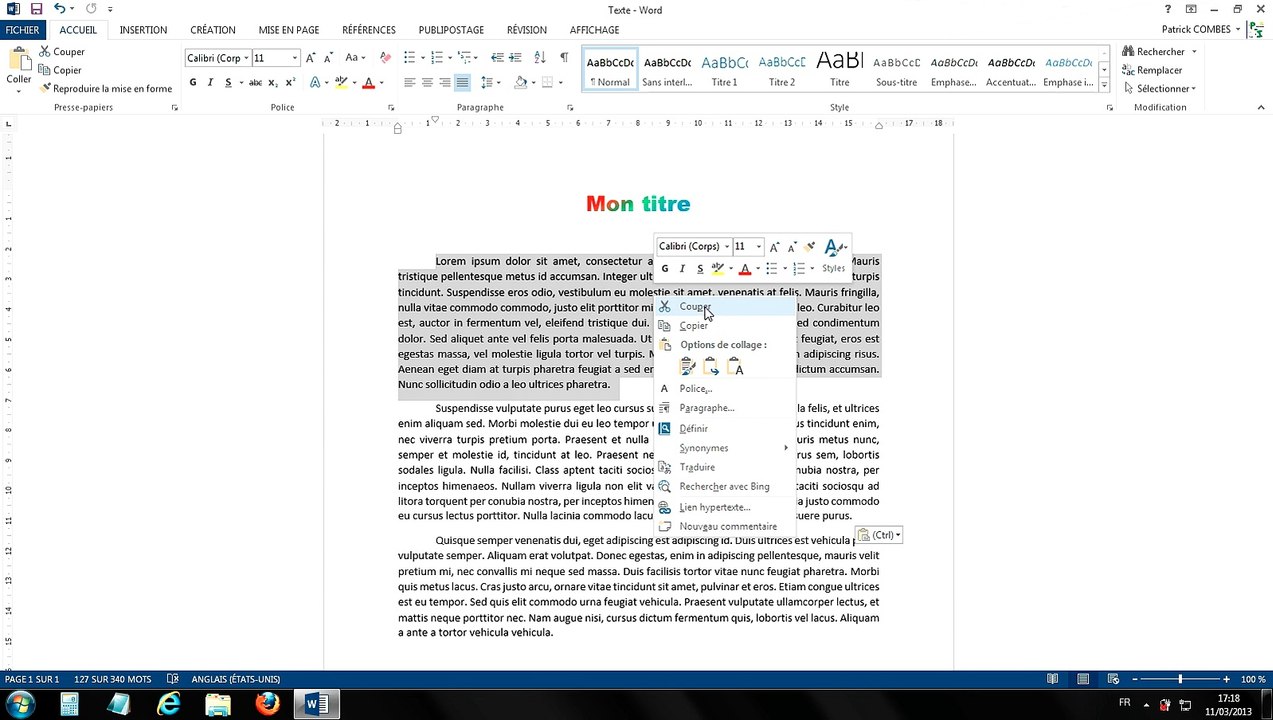 Tuto - Word 2013 - Déplacer un texte, un paragraphe