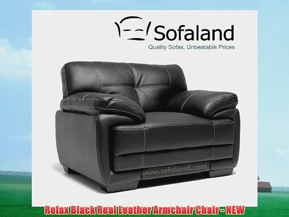 Relax Black Real Leather Armchair Chair - NEW