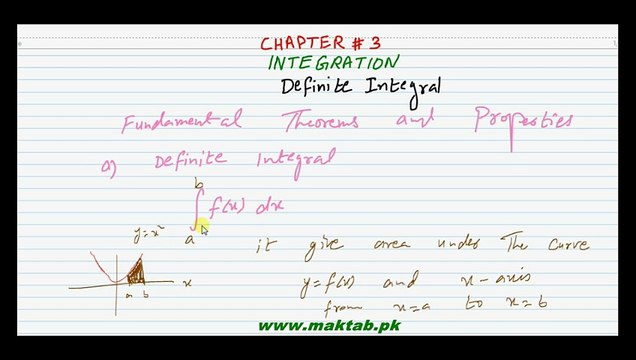 FSc Math Book2, Ch 3, LEC 34 Funtamental Theorems on Definite Integral
