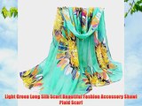 Light Green Long Silk Scarf Beautiful Fashion Accessory Shawl Plaid Scarf