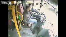 Chinese bus driver dodges death from a pole smashing through the windscreen