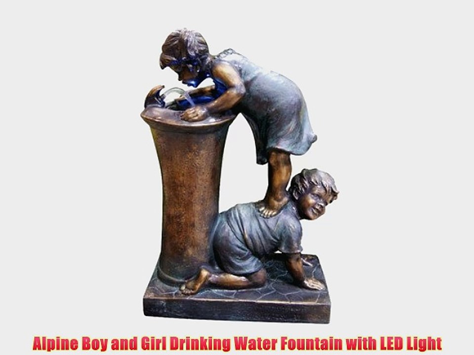 Alpine Boy and Girl Drinking Water Fountain with LED Light