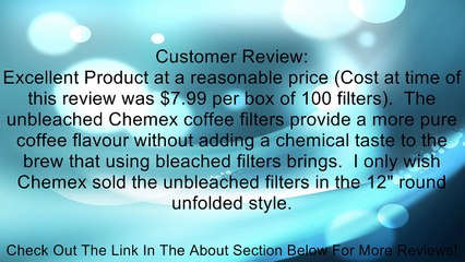 Chemex Bonded Unbleached Pre-folded Square Coffee Filters, 100 Count Review
