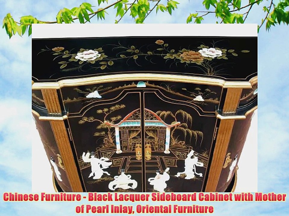 Chinese Furniture Black Lacquer Sideboard Cabinet With Mother Of