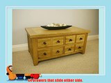 TRESCO - WAXED OAK LARGE COFFEE TABLE WITH SLIDING STORAGE DRAWERS / SIDE LAMP TABLE *SOLID