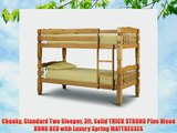 Chunky Standard Two Sleeper 3ft Solid THICK STRONG Pine Wood BUNK BED with Luxury Spring MATTRESSES