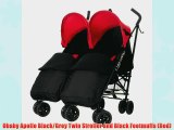 Obaby Apollo Black/Grey Twin Stroller and Black Footmuffs (Red)