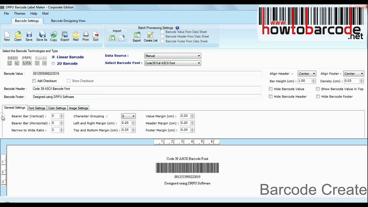 Using Code 39 full ASCII to generate barcode labels