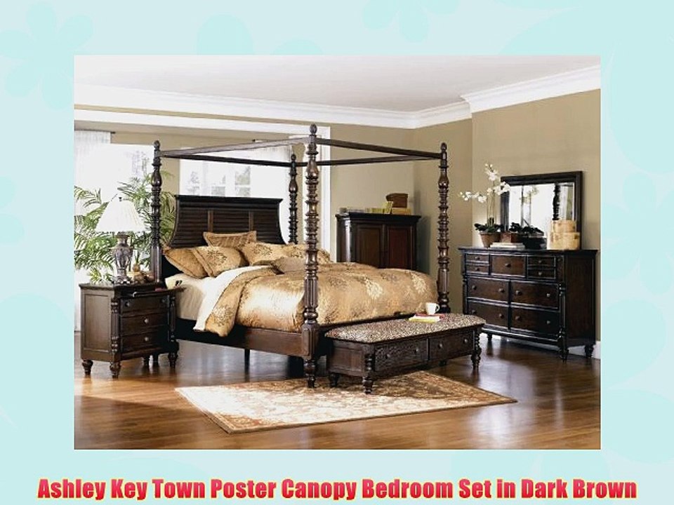 Ashley Key Town Poster Canopy Bedroom Set in Dark Brown