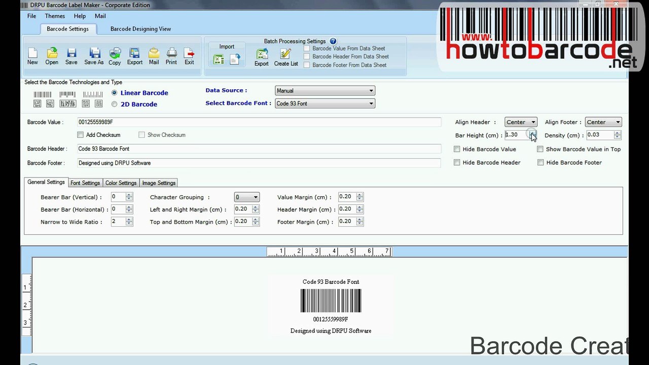 Code 93 font type using for designing and printing