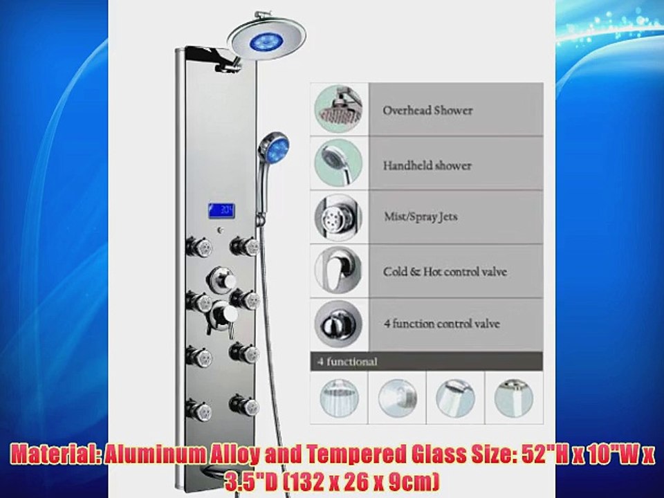 Blue Ocean 52 Aluminum SPA392M-L Shower Panel Tower with Rainfall Shower Head 8 Multi-functional