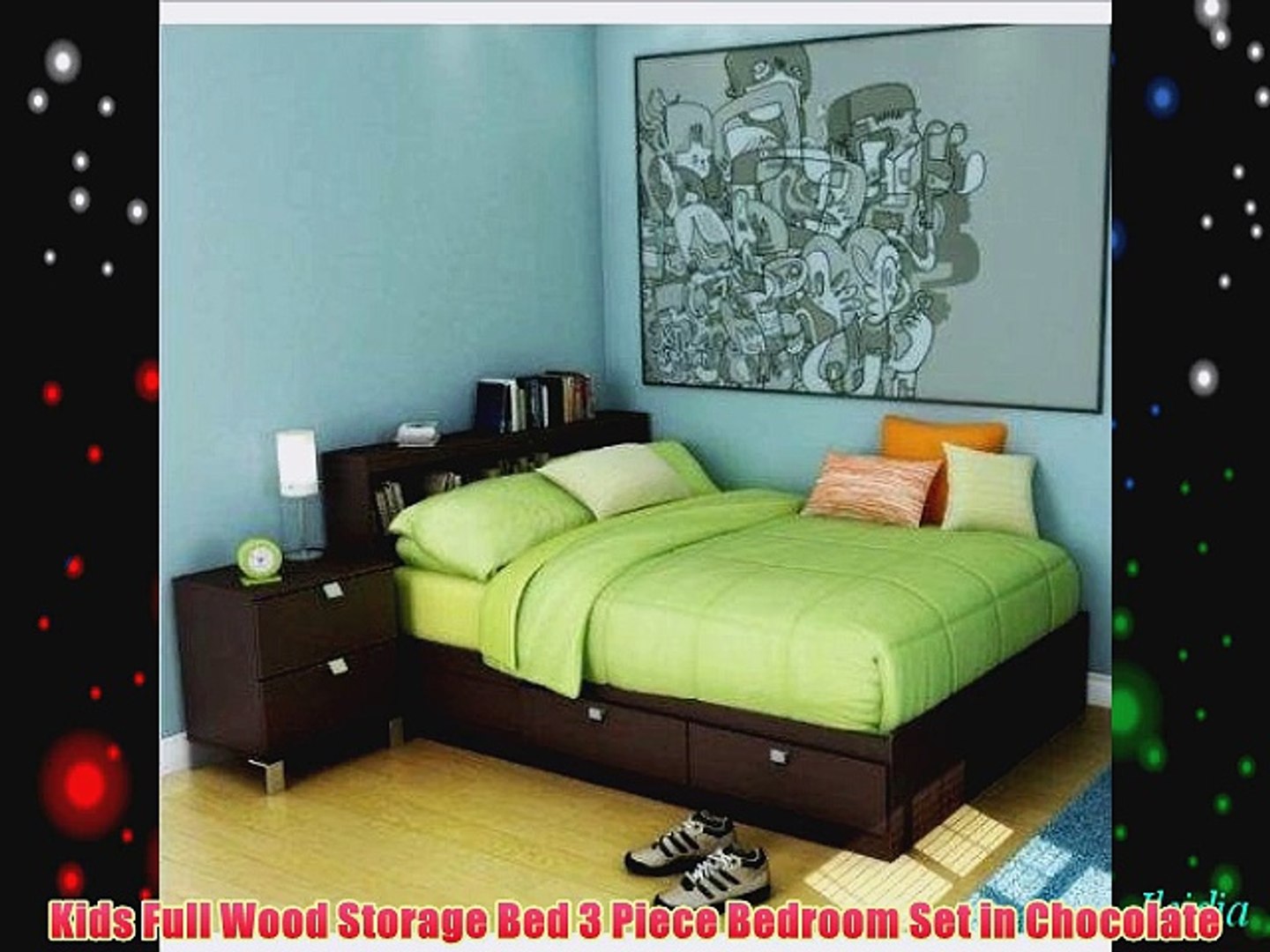 Kids Full Wood Storage Bed 3 Piece Bedroom Set In Chocolate