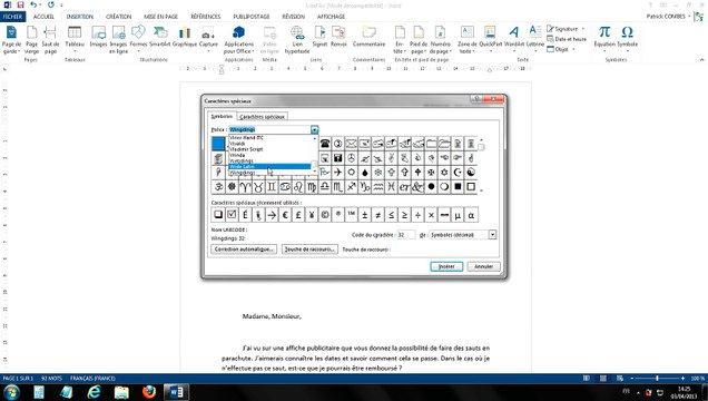 Tuto - Word 2013 - Insérer des symboles et caractères spéciaux