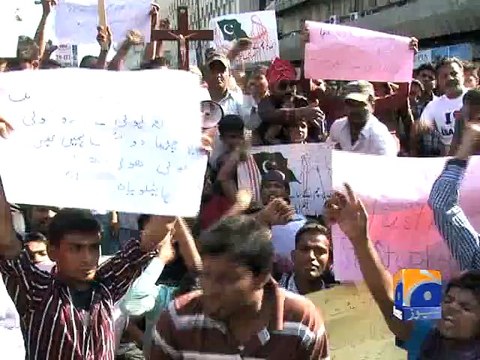 Christian community protest against Lahore church blast-Geo Reports-15 Mar 2015