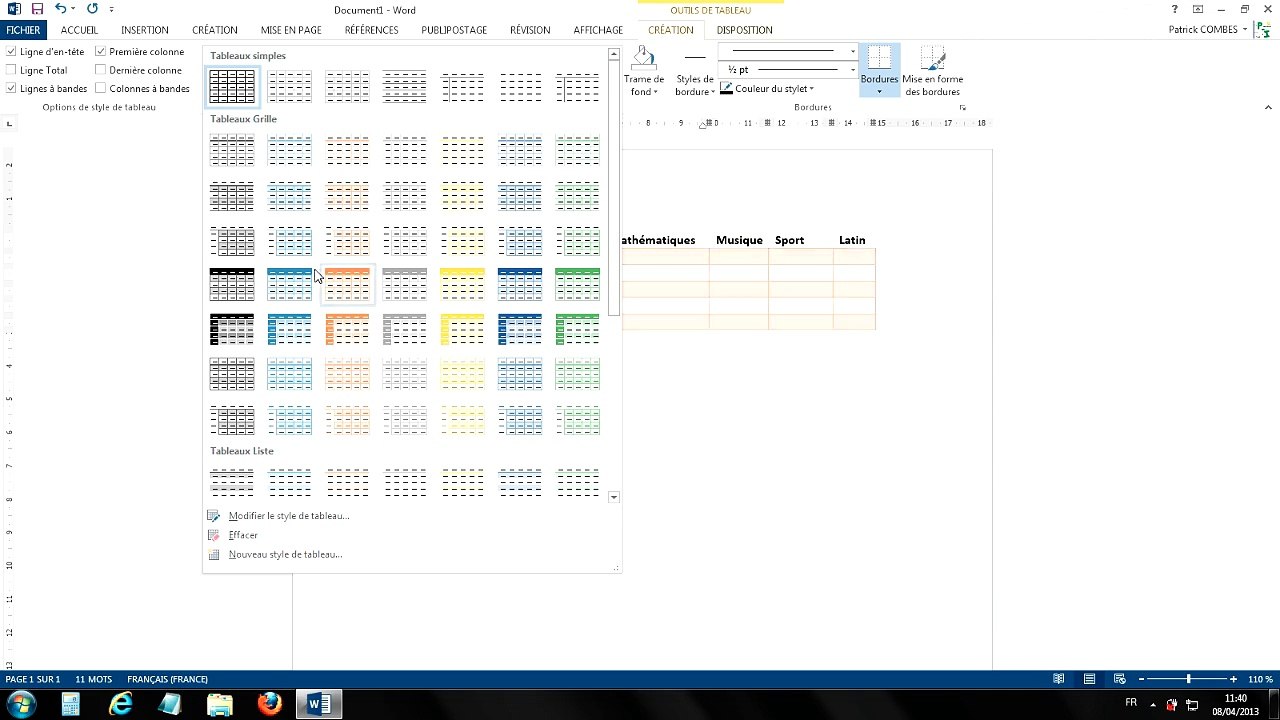 Tuto - Word 2013 - Créer et personnaliser un tableau