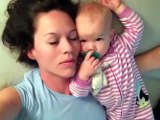 Cute Funny Baby Teasing Sleeping Mom