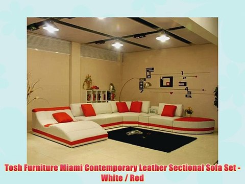 Tosh Furniture Miami Contemporary Leather Sectional Sofa Set - White / Red