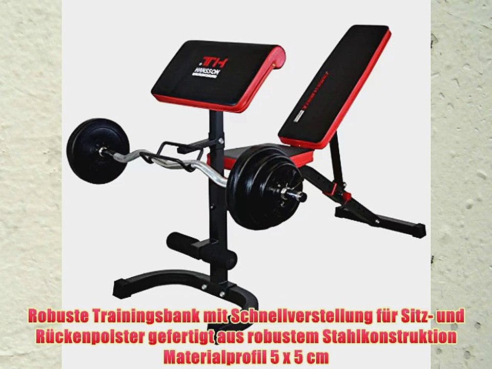 TrainHard Hantelbank Trainingsbank Schr?gbank inkl. Curlpult mit Curlstange und 40KG Hantelscheiben