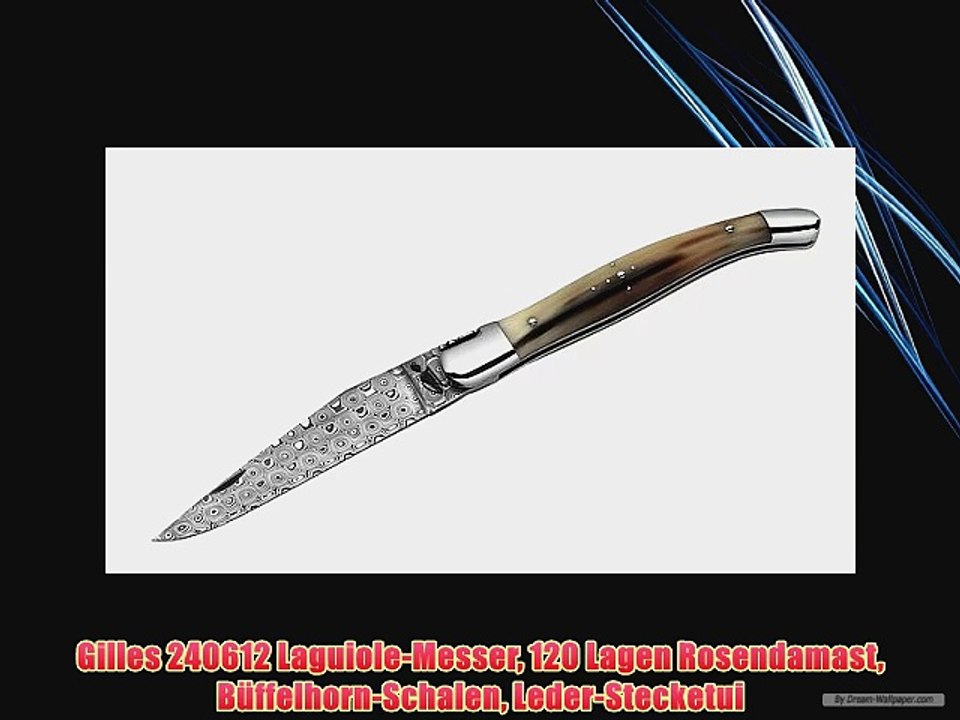 Gilles 240612 Laguiole-Messer 120 Lagen Rosendamast B?ffelhorn-Schalen Leder-Stecketui